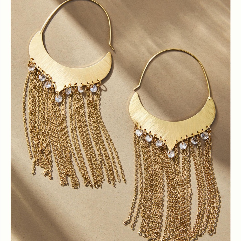 Anthropologie gold tone dangle earrings with rhinestones